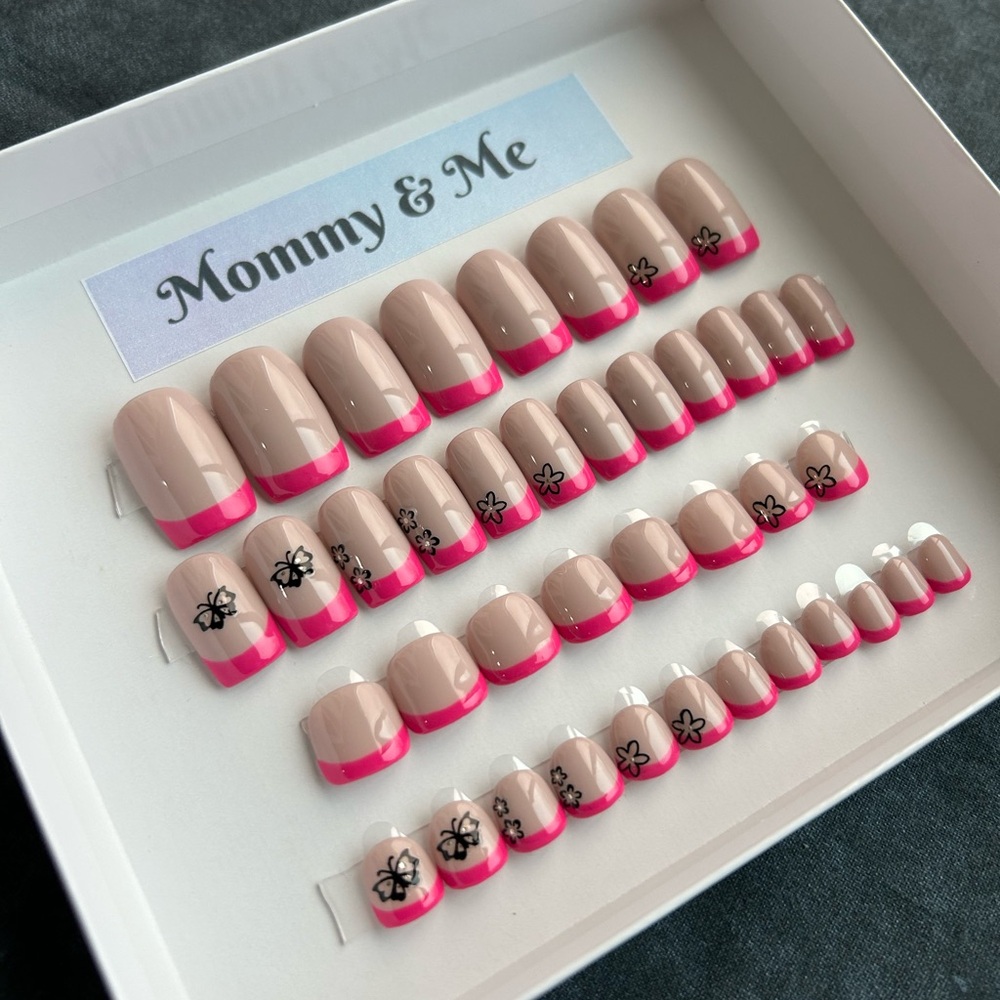 Mommy & Me Square Pink French Press on Nail Sets